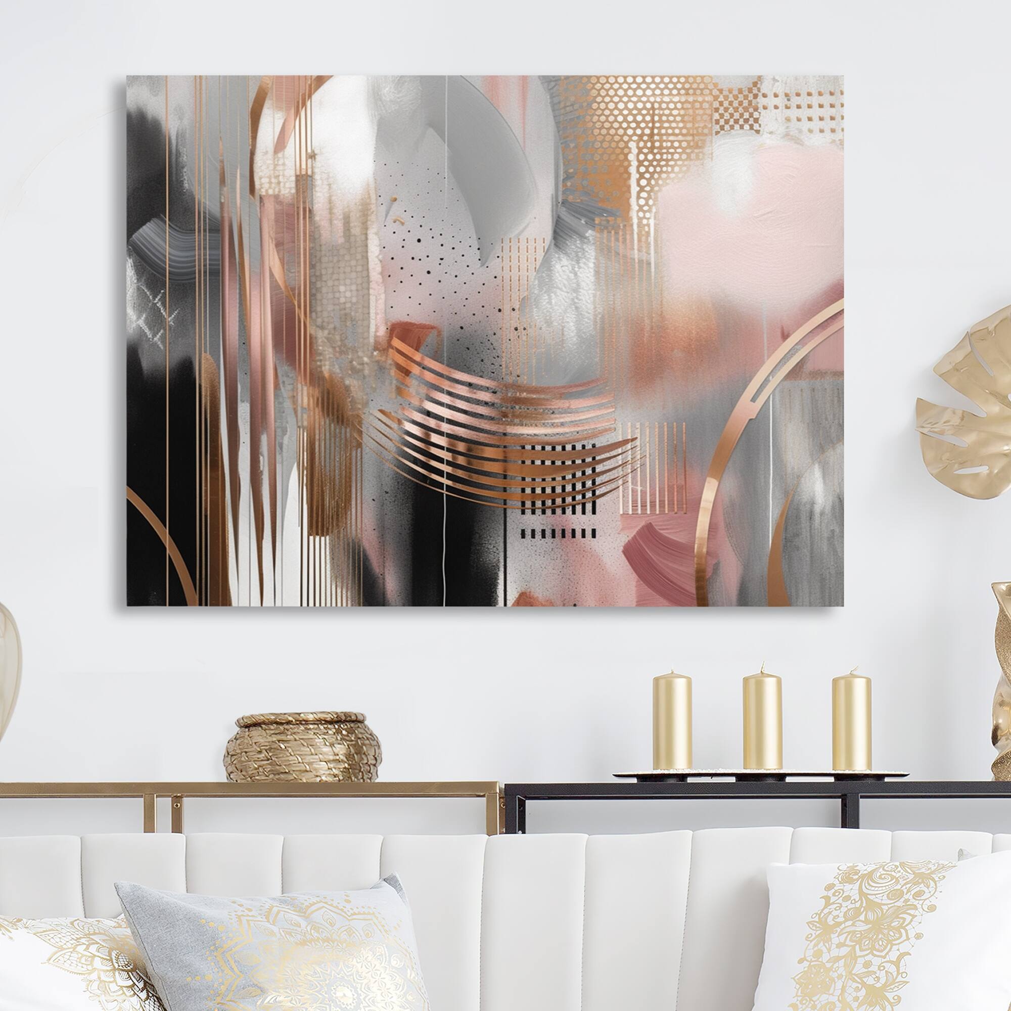 Designart "Pink Rosegold Captivating Circle IV" Modern Shapes